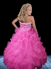 Ball Gown Pink Floor-length Beading Little Gril Pageant Dress