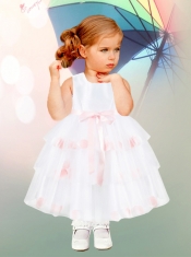 Ball Gown Scoop Flower Girl Dress with Bowknot 2014 Ruffles Layers in White for 2014