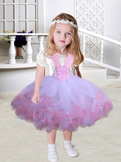 Ball Gown Scoop Short Sleeves Knee-length Little Girl Dresses with Pick-ups