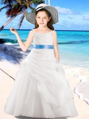 Ball Gown Spaghetti Straps Elegant Flower Girl Dress with Belt Ruching in White for 2014