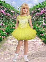 Bateau A-Line Bateau Short Sleeves Little Girl Dress with Appliques and Beading