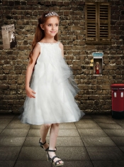 Bateau A-Line Knee-length Tulle Ruching Flower Girl Dress for 2014