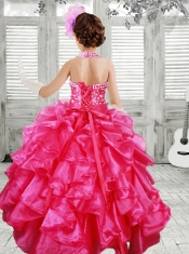 Beaded Decorate and Bowknot For 2014 Little Girl Pageant Dresses with Halter Ruffles