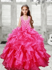 Beaded Decorate and Bowknot For 2014 Little Girl Pageant Dresses with Halter Ruffles