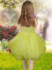 Beading and Ruffles Yellow Green Little Girl Dress with Halter