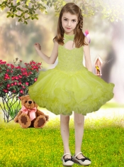 Beading and Ruffles Yellow Green Little Girl Dress with Halter