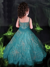 Beautiful A-Line Straps Floor-length Little Gril Pageant Dress in Teal