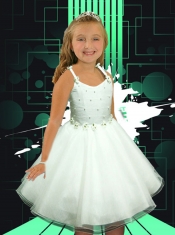 Beautiful A-Line Straps Tea-length White Flower Girl Dress with Bowknot
