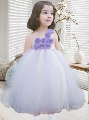 Beautiful A-Line Tulle One Shoulder Tea-length Little Girl Dresses