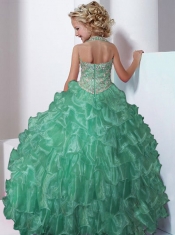 Beautiful Apple Green Halter Little Gril Pageant Dress with Beading