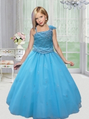 Beautiful Asymmetrical Appliques Blue 2014 Little Girl Pageant Dress