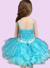 Beautiful Asymmetrical Mini-length Appliques Sequins Blue Little Girl Dress