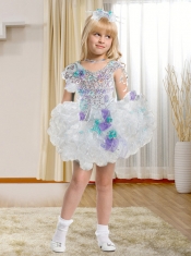 Beautiful Ball Gown Asymmetrical Mini-length Beading White Little Girl Dress