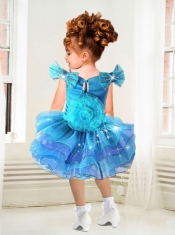 Beautiful Ball Gown Blue Knee-length Little Girl Dress with Bowknot