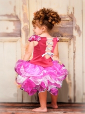 Beautiful Ball Gown Blue Knee-length Little Girl Dress with Bowknot