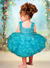 Beautiful Ball Gown Straps Knee-length Little Girl Dress with Beading