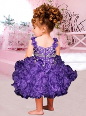 Beautiful Ball Gown Straps Knee-length Little Girl Dress with Beading