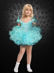 Beautiful Beading and Ruffles Off the Shoulder Little Girl Dress with Bowknot