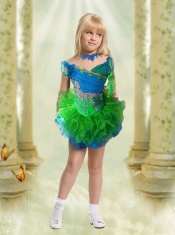 Beautiful Blue and Green Off the Shoulder Little Girl Dress with Appliques and Beading