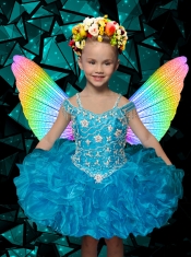 Beautiful Blue Off the Shoulder Beading and Ruffles Little Girl Dress for 2014