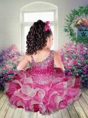 Beautiful Hot Pink Beading and Ruffles Knee-length Little Girl Dress with Asymmetrical