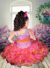 Beautiful Hot Pink Beading and Ruffles Knee-length Little Girl Dress with Asymmetrical