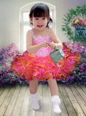 Beautiful Hot Pink Beading and Ruffles Knee-length Little Girl Dress with Asymmetrical