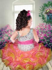 Beautiful Hot Pink Beading and Ruffles Knee-length Little Girl Dress with Asymmetrical