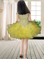 Beautiful Off the Shoulder Beading and Ruffles Turquoise Little Girl Dress for 2014