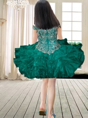 Beautiful Off the Shoulder Beading and Ruffles Turquoise Little Girl Dress for 2014