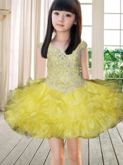 Beautiful Off the Shoulder Beading and Ruffles Turquoise Little Girl Dress for 2014