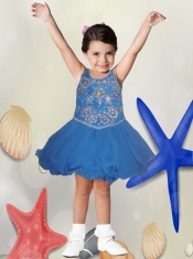 Beautiful Organza Scoop Mini-length Little Girl Dress with Zipper-up