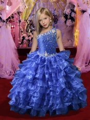 Beautiful Royal Blue Beading 2014 Little Gril Pageant Dress