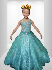 Beautiful Royal Blue Beading Little Gril Pageant Dress with Straps