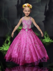Beautiful Royal Blue Beading Little Gril Pageant Dress with Straps
