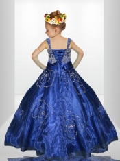 Beautiful Royal Blue Beading Little Gril Pageant Dress with Straps