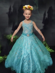 Beautiful Royal Blue Beading Little Gril Pageant Dress with Straps