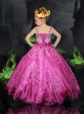 Beautiful Royal Blue Beading Little Gril Pageant Dress with Straps
