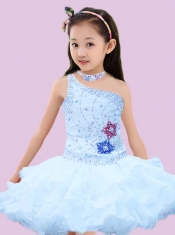 Beautiful Royal Blue One Shoulder Beading and Ruffles Little Girl Dress for 2014
