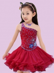 Beautiful Royal Blue One Shoulder Beading and Ruffles Little Girl Dress for 2014