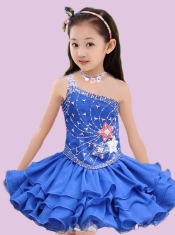 Beautiful Royal Blue One Shoulder Beading and Ruffles Little Girl Dress for 2014