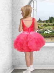 Beautiful Straps Beading Appliques Watermelon Little Girl Dress with Mini-length