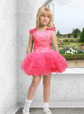 Beautiful Straps Beading Appliques Watermelon Little Girl Dress with Mini-length