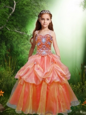 Beautiful Straps Fuchsia Little Gril Pageant Dress with Beading