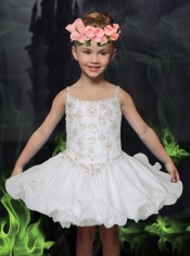 Beautiful White Straps Mini-length Little Girl Dress with Beading