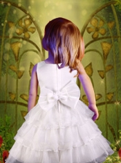 Bowknot and Ruffled Layers Tea-length Flower Girl Dress with Zipper-up