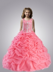 Charming Spaghetti Straps Appliques and Pick-ups Little Girl Pageant Dress in Watermelon