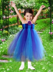 Cheap A-Line Halter Tea-length Little Girl Dress with Ruching