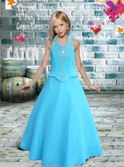 Cheap Halter A-Line Little Girl Pageant Dresses in Blue