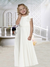 Comfortable Empire Ruching and Sashes Short Sleeves Chiffon Flower Girl Dress for 2014
